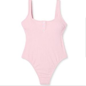 New! Ribbed Henley One Piece Pink Swimsuit Stoney Clover Lane x Target, Medium
